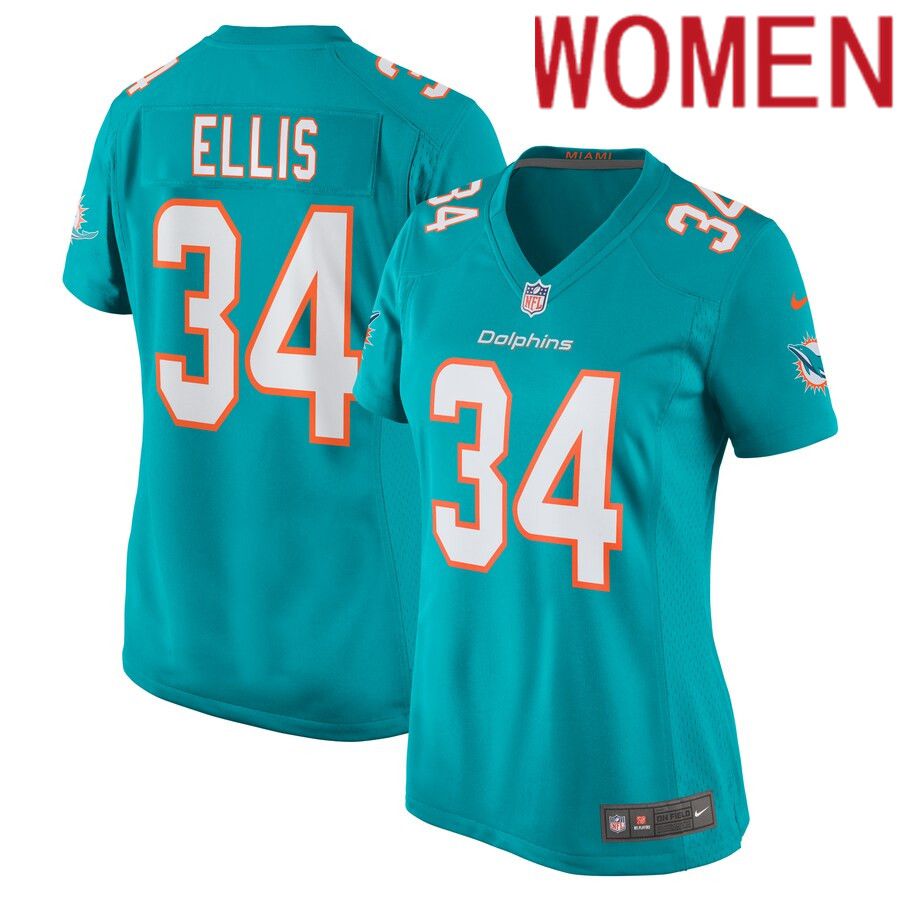 Women Miami Dolphins 34 Tino Ellis Nike Aqua Home Game Player NFL Jersey
